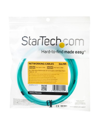 Cable de 3m de Fibra Óptica Multimodo OM3 LC a LC UPC - Full Duplex 50/125µm - para Redes de 100G - LOMMF/VCSEL - Pérdida Baja 
